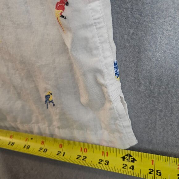 Tori Richard Bird Print Cotton Button Up Men's Sz Large White Embroidered McCaws - Picture 9 of 13